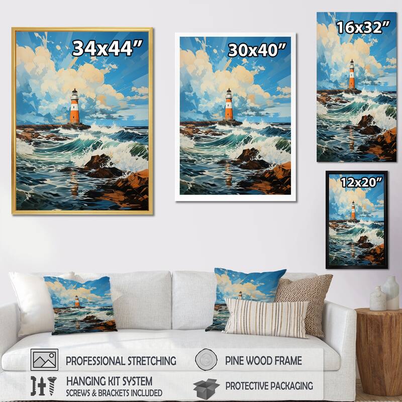 Designart "Lighthouses Coastal Solitude II" Lighthouses Framed Wall Art